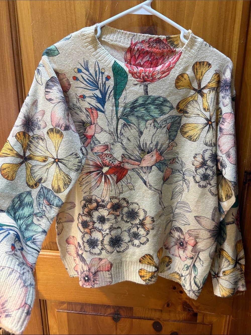 Floral Crewneck Sweater - Cream Multicolor, screen-printed, Sz small, NEW! - Picture 3 of 7